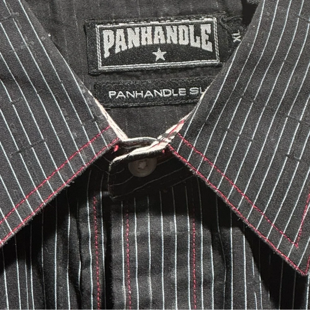 Men's Black Striped Button Up Collared Long Sleeve Cowboy Shirt - Picture 14 of 16